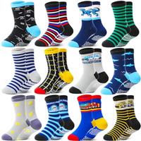 Welwoos 12 Pairs Baby Boys Toddlers Grips Socks Non Slip Funny Cartoon Cosy Breathable Cotton Anit Skid Socks