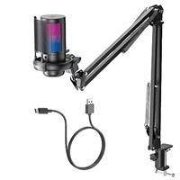 COCONISE Gaming Microphone, USB PC Mic for Podcasts Videos, Streaming, Condenser Mic with Quick Mute, Tripod Stand, Pop Filter, RGB Indicator, Shock Mount, Rotate gain button, Compatible with PS4/5/PC