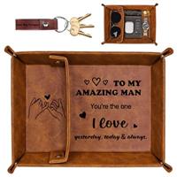 Funistree Valet Tray for Men, Bedside Organiser for Daddy Father Step Best Dad Birthday Gift, Secret Santa Presents Leather Tray for Wallet Keys Watch Men's Accessories