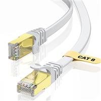 VOIETOLT Cat8 Ethernet Cable, 40Gbps/2000Mhz Flat High Speed Network Cable, STP RJ45 Gigabit Cat-8 Lan Internet Cable for PS4/5, for Modem - White