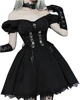 DINGJIUYAN Corset Dress Sexy Cute Summer Gothic Black Dress Ladies 90s Evening Dresses