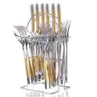 Gilded Silverware Set, 24 Piece Cutlery Set with Holder, Service for 6, Mirror Polished Tableware Set for Home Kitchen