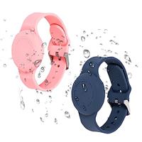 2 Pack Adjustable Silicone Air Tag Bracelets for Kids, Waterproof Lightweight Hidden Wristbands GPS Tracker Holders, Compatible with Apple AirTag Watch Band for Child (Pink & Blue)