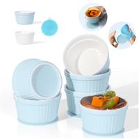 Highkit Ramekins Set of 6, Porcelain Ramekins, Ceramic Souffle Dishes, Ramekins Oven Proof,Creme Brulee Dish for Cakes,Pudding,Ice Cream and Sauce,Air-Fryer Safe