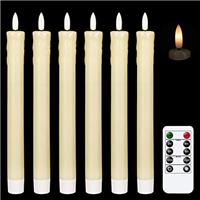 Eldnacele Drip Wax LED Taper Candles Flickering with 10-Key Remote, Battery Operated White Flameless Candles Real Wax Pack of 6, Christmas Home Wedding Decor(0.78 X 9.64 Inch)