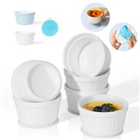 Highkit Ramekins Set of 6, Porcelain Ramekins, Ceramic Souffle Dishes, Ramekins Oven Proof,Creme Brulee Dish for Cakes,Pudding,Ice Cream and Sauce,Air-Fryer Safe
