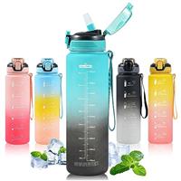 SEASEVEN 1L Water Bottle with Straw,Plastic Drinks Bottle,1 Litre Sports Water Bottles with Time Markings,Girls Boys Waterbottle Leak-Proof & Bpa-Free for Gym,Cycling, Office