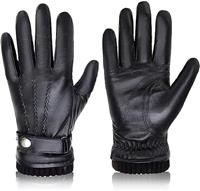 BISON DENIM Men's Genuine Leather Gloves Warm Wool Lining Leather Gloves Smartphone Touch Function Autumn & Winter