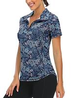 Syphiby Gym Top Women Short Sleeve Polo Shirts 1/4 Zip Up Moisture Wicking Golf Tops Sports Workout Running Tshirt S-XXL