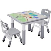 MAMIZO Kids Table with 2 Chairs, Children's Seating Height Adjustable, Painting Table Chair Set, for Boys and Girls from 3 years, Square Table