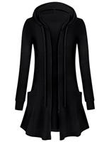 Flikity Womens Longline Hoodies Zipper up Knee Length Cardigan with Large Pockets Long Sleeve Tunics Casual Work Clothes Ladies Lightweight Jackets M-2XL
