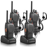 Maylawn Long Range Walkie Talkies Pack of 4, Adults 2 Way Radios with Rechargeable Batteries, LED Light Earpieces, 16CH Supports VOX Function (PMR446)