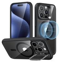 ESR for iPhone 15 Case, MagSafe Silicone Case with Stand, Military-Grade Protection, Built-In Camera Stash Stand, Magnetic Phone Case for iPhone 15 Pro Max, Cloud Series, Black