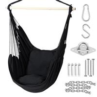 Hanging Chair Cotton Swing Chair with Hardwares, Ohuhu XL Portable Hammock Chair with Cushions Installation Kit Detachable Metal Support Bar Side Pocket for Indoor Outdoor Home Patio