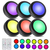 WUYOR Wireless Under Cabinet Lights, 16 Colors LED Under Cupboard Lights, Stick on Wardrobe Lights Under Counter Lights with Remote Control, RGB Brightness Adjustable Puck Lights