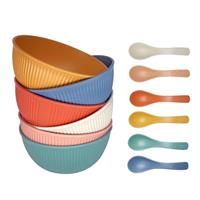 Ulrikco 6 Set Unbreakable Cereal Bowls with Spoons- 650ml Plastic Bowls Set for Camping, Lightweight Picnic Bowls, Dishwasher & Microwave Safe, Reusable Serving Bowl for Rice Noodle Soup Snack Salad