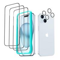 ESR for iPhone 15 14 series Screen Protector Set, 3 Tempered-Glass Screen Protectors and 1 Set Individual Lens Protectors