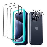 ESR for iPhone 15 14 series Screen Protector Set, 3 Tempered-Glass Screen Protectors and 1 Set Individual Lens Protectors