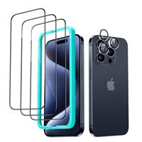 ESR for iPhone 15 14 series Screen Protector Set, 3 Tempered-Glass Screen Protectors and 1 Set Individual Lens Protectors