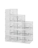 MYHMCT Shoe Storage Box, 12 pcs Shoe Boxes clear stackable Shoe Storage Organiser Containers space saver with Lids shoe storage cabinet for Entryway Closet Women/Men, Fit up to UK 9.5 (Black)