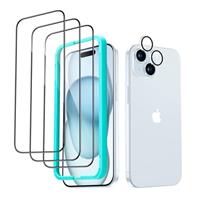 ESR for iPhone 15 14 series Screen Protector Set, 3 Tempered-Glass Screen Protectors and 1 Set Individual Lens Protectors