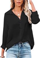 VIGVAN Womens Blouse Casual Long Sleeve Shirt Tops V Neck Button Down Shirts Basic Loose Tunic T Shirts