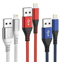 IDISON Iphone Charging Cable 2m 3Pack,MFi Certified Apple iPhone Charger Cable,Nylon Braided usb to Lightning Cable for iPhone 14 13 12 11 XS XR X Pro Max Mini 8 7 6S 6 Plus 5S SERed,Blue,Silver