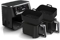 7 PCS Air Fryer Accessories, Silicone Liners for Ninja Dual AF400UK & Tower T17088 & AF300UK 21.5cm Reusable Air Fryer Baskets & Air Fryer Rack & Silicone Gloves & Silicone Tong