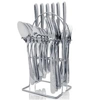 Gilded Silverware Set, 24 Piece Cutlery Set with Holder, Service for 6, Mirror Polished Tableware Set for Home Kitchen
