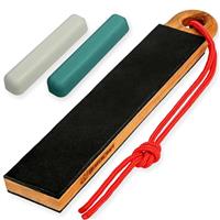 BeaverCraft Leather Strop for Knife Sharpening LS9P02 - Stropping Kit with Polishing Compound - Leather Knife Sharpener - Honing Strop Block 2-Sided