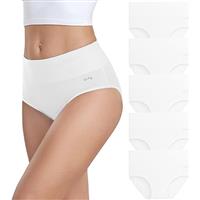 coskefy Underwear Women, High Waisted Cotton Knickers Ladies Full Briefs Soft Panties Slight Tummy Control Pants 5 Pack