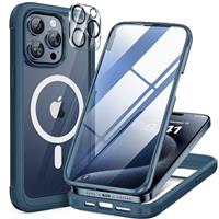 Miracase Glass Series for iPhone 14 Pro Case 6.1 Inch, [Built-in 9H Tempered Glass Screen Protector + Camera Lens Protector] Full Body Rubber Bumper Clear Back Case Cover (Deep Purple)