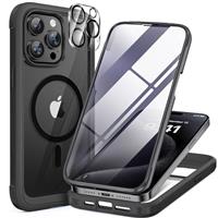 Miracase Glass Series for iPhone 14 Pro Case 6.1 Inch, [Built-in 9H Tempered Glass Screen Protector + Camera Lens Protector] Full Body Rubber Bumper Clear Back Case Cover (Deep Purple)