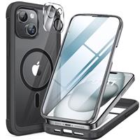 Miracase Glass Series for iPhone 14 Pro Case 6.1 Inch, [Built-in 9H Tempered Glass Screen Protector + Camera Lens Protector] Full Body Rubber Bumper Clear Back Case Cover (Deep Purple)