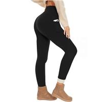 AMIYOYO Fleece Lined Leggings Women Thick Fur Thermal Leggings Winter Warm Black Soft High Waisted Tights Tummy Control Gym Yoga Fitness Stretchy Pants Trousers