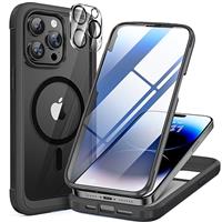Miracase Glass Series for iPhone 14 Pro Case 6.1 Inch, [Built-in 9H Tempered Glass Screen Protector + Camera Lens Protector] Full Body Rubber Bumper Clear Back Case Cover (Deep Purple)