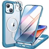 Miracase Glass Series for iPhone 14 Pro Case 6.1 Inch, [Built-in 9H Tempered Glass Screen Protector + Camera Lens Protector] Full Body Rubber Bumper Clear Back Case Cover (Deep Purple)