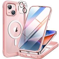 Miracase Glass Series for iPhone 14 Pro Case 6.1 Inch, [Built-in 9H Tempered Glass Screen Protector + Camera Lens Protector] Full Body Rubber Bumper Clear Back Case Cover (Deep Purple)