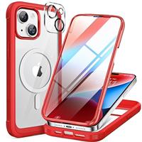 Miracase Magnetic Case for iPhone 14/15/16/16e Series Glass Case Compatible with MagSafe, [Built-in Glass Screen Protector] Full Body Case A005