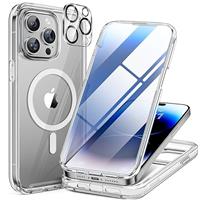 Miracase Magnetic Case for iPhone 14/15/16/16e Series Glass Case Compatible with MagSafe, [Built-in Glass Screen Protector] Full Body Case A005