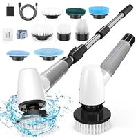 Electric Spin Scrubber,Cleaning Brush Scrubber for Home,400RPM/Mins-8 Replaceable Brush Heads-90Mins Work Time,3 Adjustable Size,2 Adjustable Speeds for Bathroom Shower Bathtub Glass Car-Grey