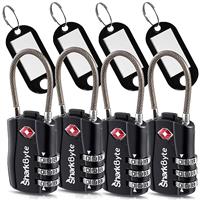 SharkByte 527 TSA Suitcase Locks - 1, 2, 3, 4 Pack 3-Dial Security Travel Combination Padlock, Flexible Cable Travel Lock for Suitcases Luggage Case Travel Bag Gym Locker Code Padlock