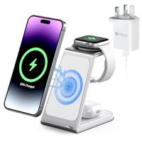 3 in 1 Wireless Charging Station,Aluminum Alloy Wireless Charger for Apple Devices,15W Fast Wireless