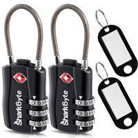 SharkByte 527 TSA Suitcase Locks - 1, 2, 3, 4 Pack 3-Dial Security Travel Combination Padlock, Flexible Cable Travel Lock for Suitcases Luggage Case Travel Bag Gym Locker Code Padlock