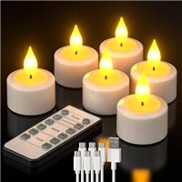 PChero Rechargeable Candles with Remote, 6pcs LED Flameless Flickering Tea Lights USB Electric Candle Lights for Home Room Christmas Party Decoration Warm White