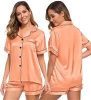 SWOMOG Pyjamas for Women Silk Satin Pyjama Bride Pjs Set Two Piece Pj Sets Button Down Sleepwear Loungewear