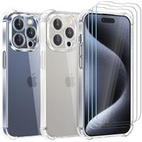 Giolus 4-in-1 Case with 3 Pack Screen Protector, Crystal Clear Shockproof Phone Case with Built-in Camera Lens Protector, Soft TPU Bumper Anti-Scratch Silicone Cover
