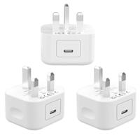 USB C Plug, 3 Pack [MFi Certified] 20W Fast Charger Plug for iPhone 16/15/14/13/12/11 Pro/Pro Max/XS Max/XS/XR/X/SE 2022/10/8, Galaxy, PD 3.0 Wall UK Type Power Adaptor