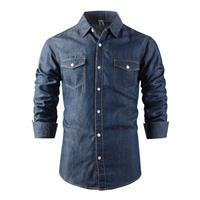 Tianerhay Mens Denim Shirt Cowboy Shirt Stretch Cotton Button Down Western Casual Flap Pocket Top