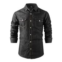 Tianerhay Mens Denim Shirt Cowboy Shirt Stretch Cotton Button Down Western Casual Flap Pocket Top